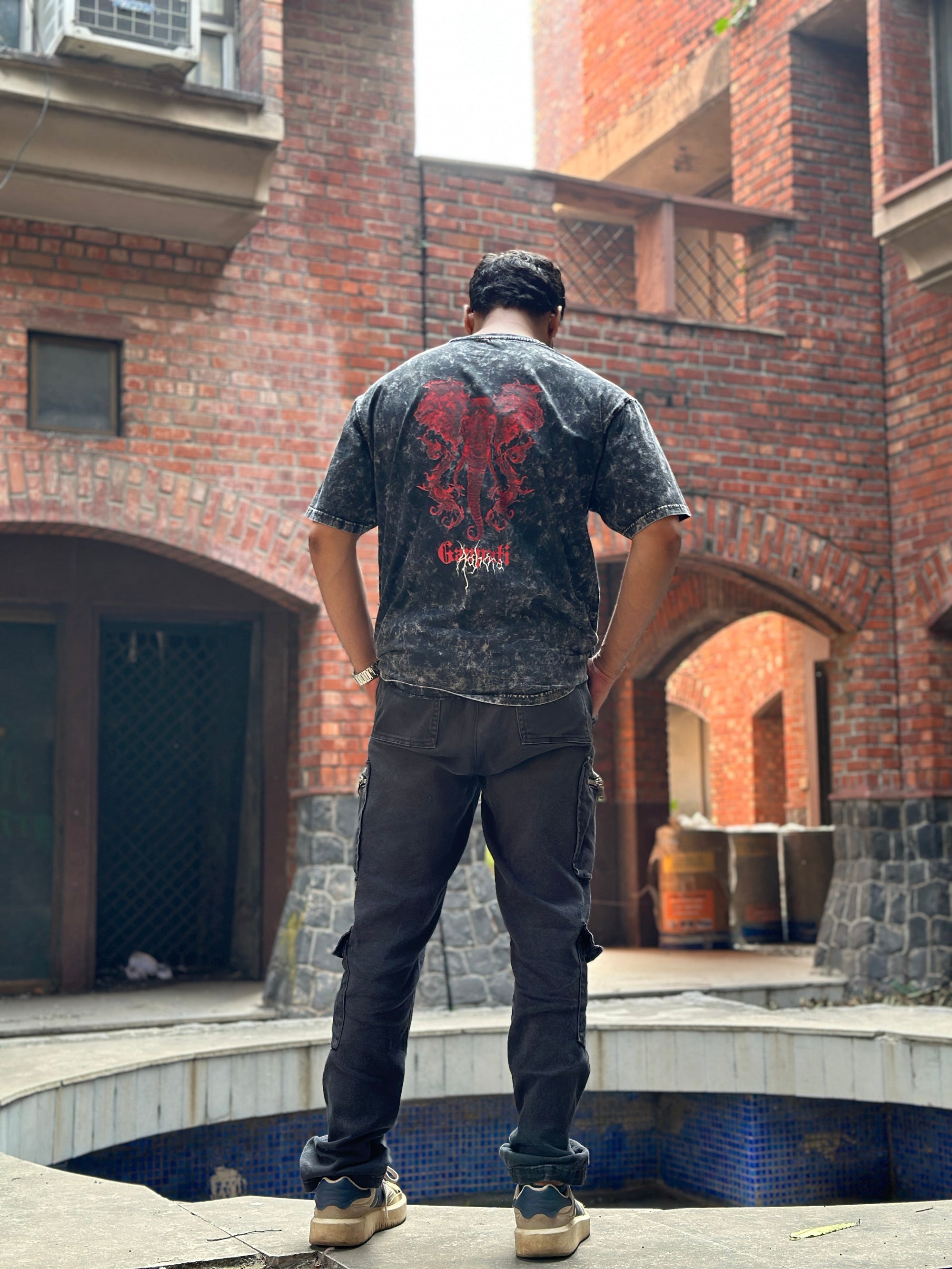 Aghora Ganpati Acid Wash - Oversized T-Shirt